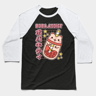 Boba Addict Cute Kawaii Cat Bubble Tea Cup Baseball T-Shirt